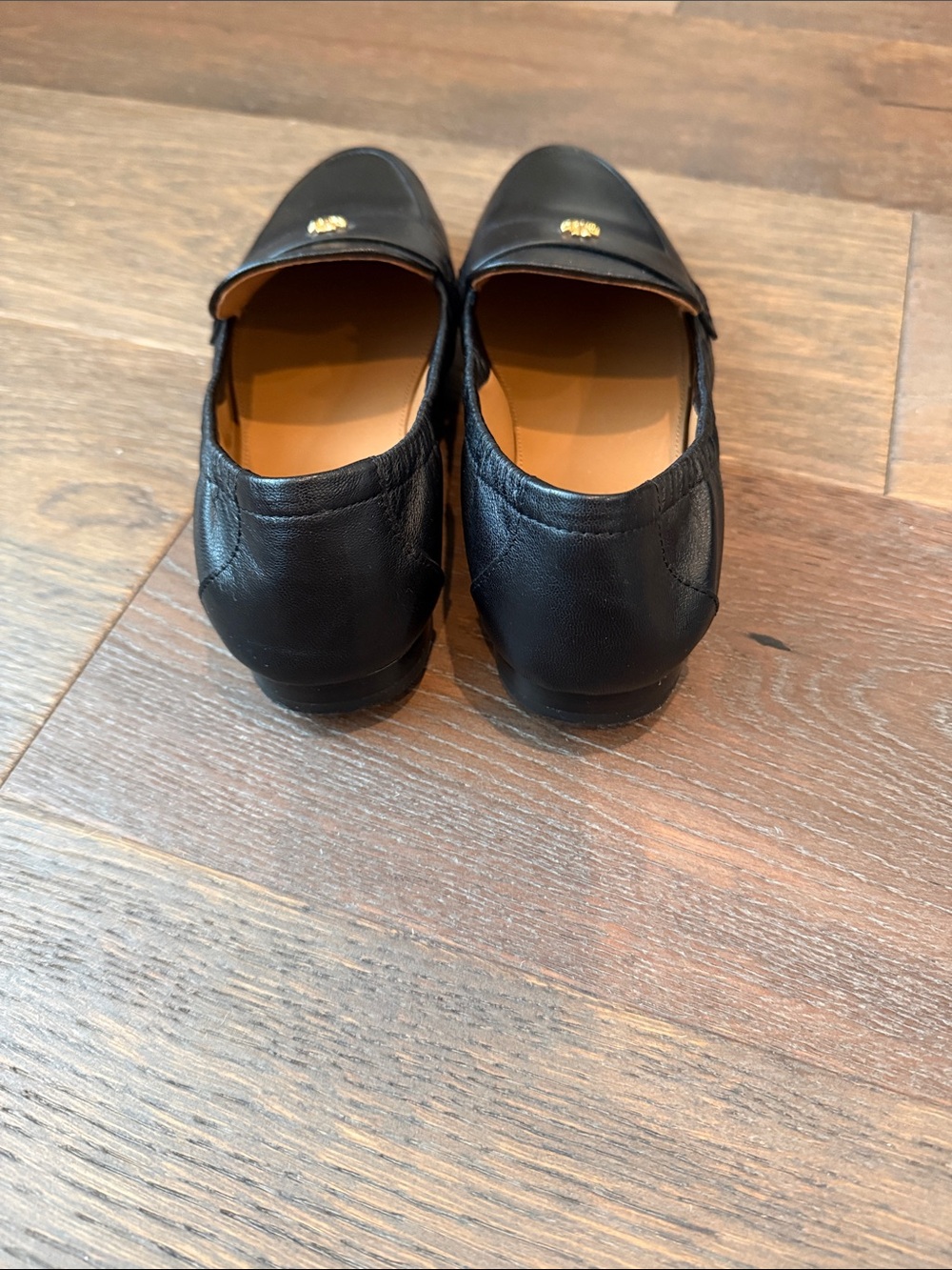 Tory Burch Black Leather Ballet Loafers with Gold Logo size 8 - Picture 4 of 5